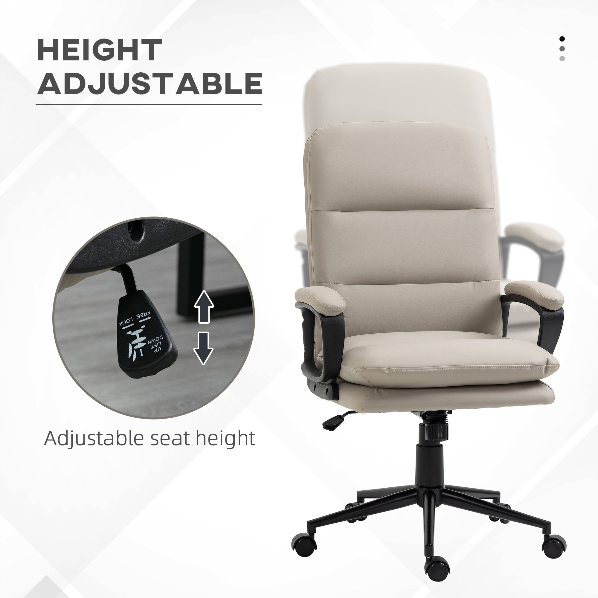 High Back Office Chair, PU Leather Desk Chair with Double-tier Padding, Arm, Swivel Wheels, Adjustable Height, Light Grey