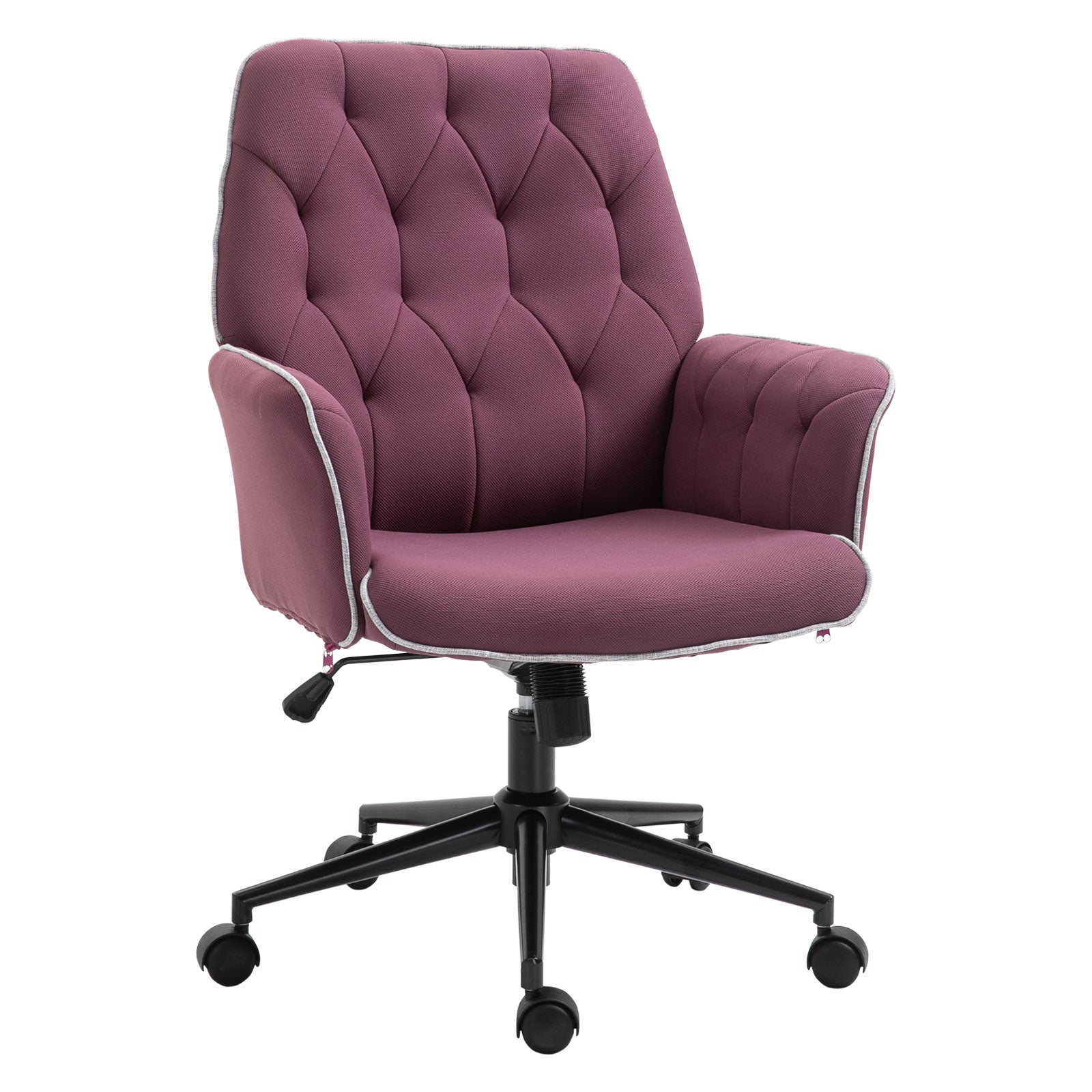 Linen Office Swivel Chair Mid Back Computer Desk Chair with Adjustable Seat, Arm - Purple