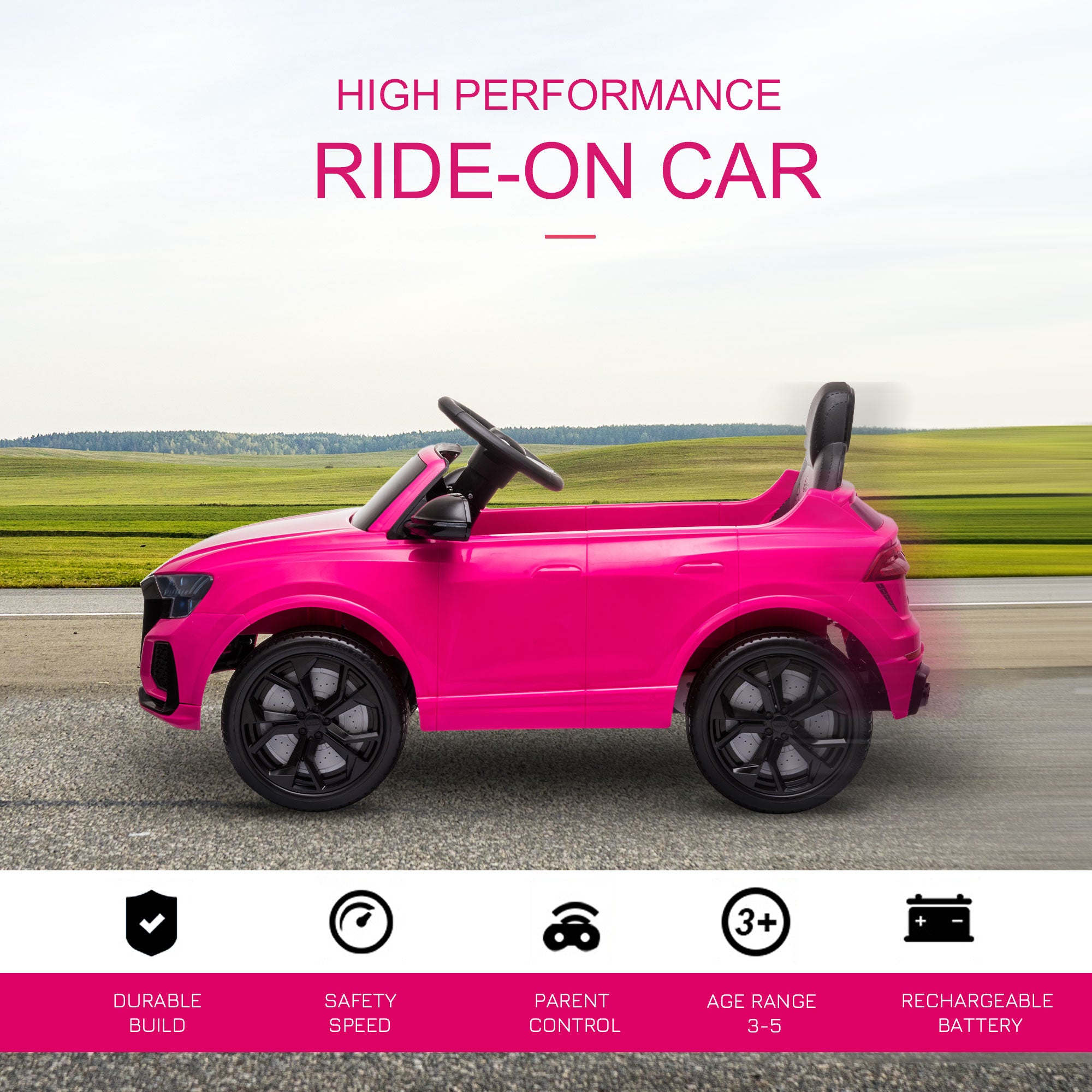 Compatible 6V Battery-powered Kids Electric Ride On Car Audi RS Q8 Toy with Parental Remote Control Music Lights USB MP3 Bluetooth Pink