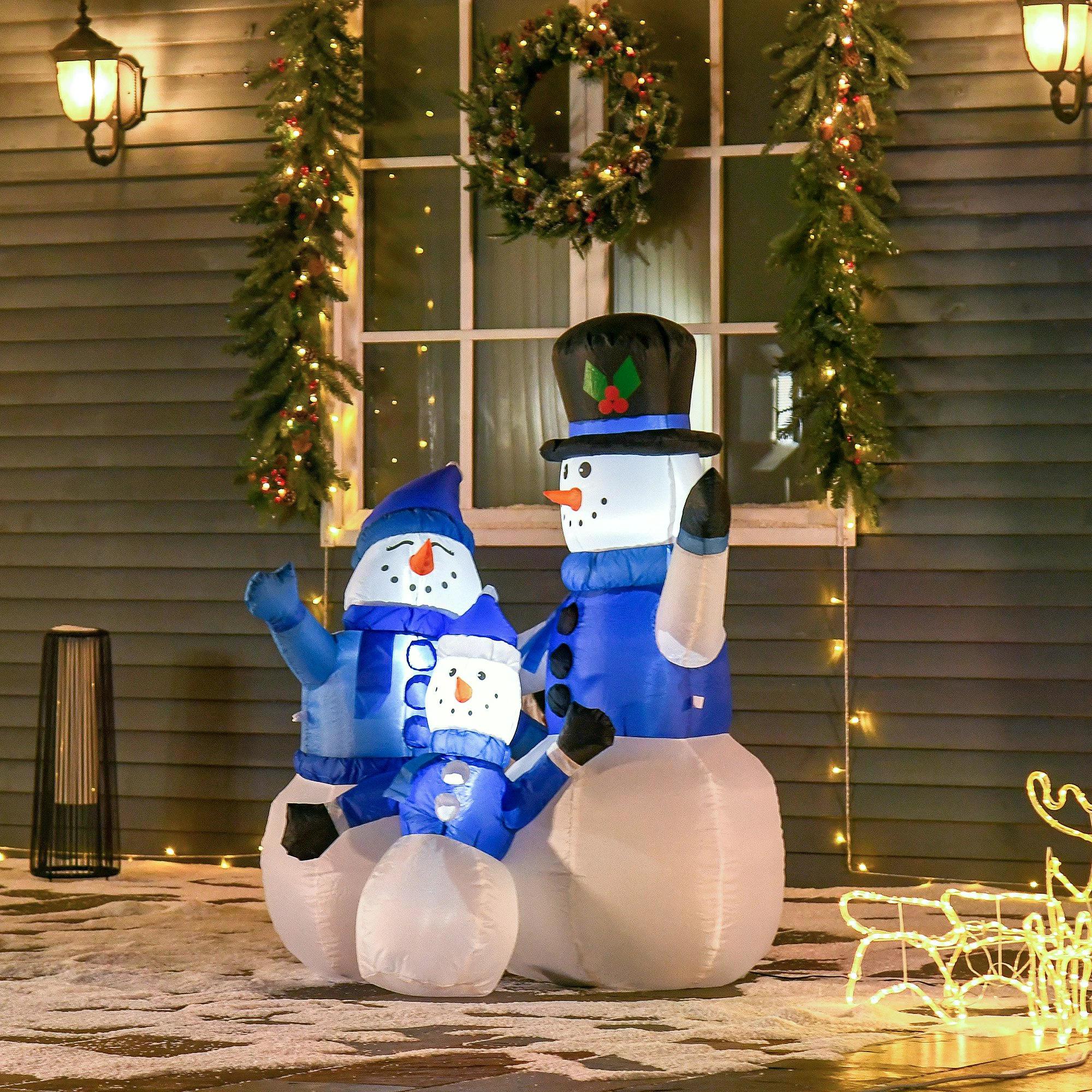 Christmas Inflatable Snowman Family Outdoor Home Seasonal Decoration w/ LED Light