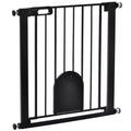 Pet Safety Gate Barrier 75-82 cm Pressure Fit with Small Door, Auto Close & Double Locking for Doorways and Hallways - Black