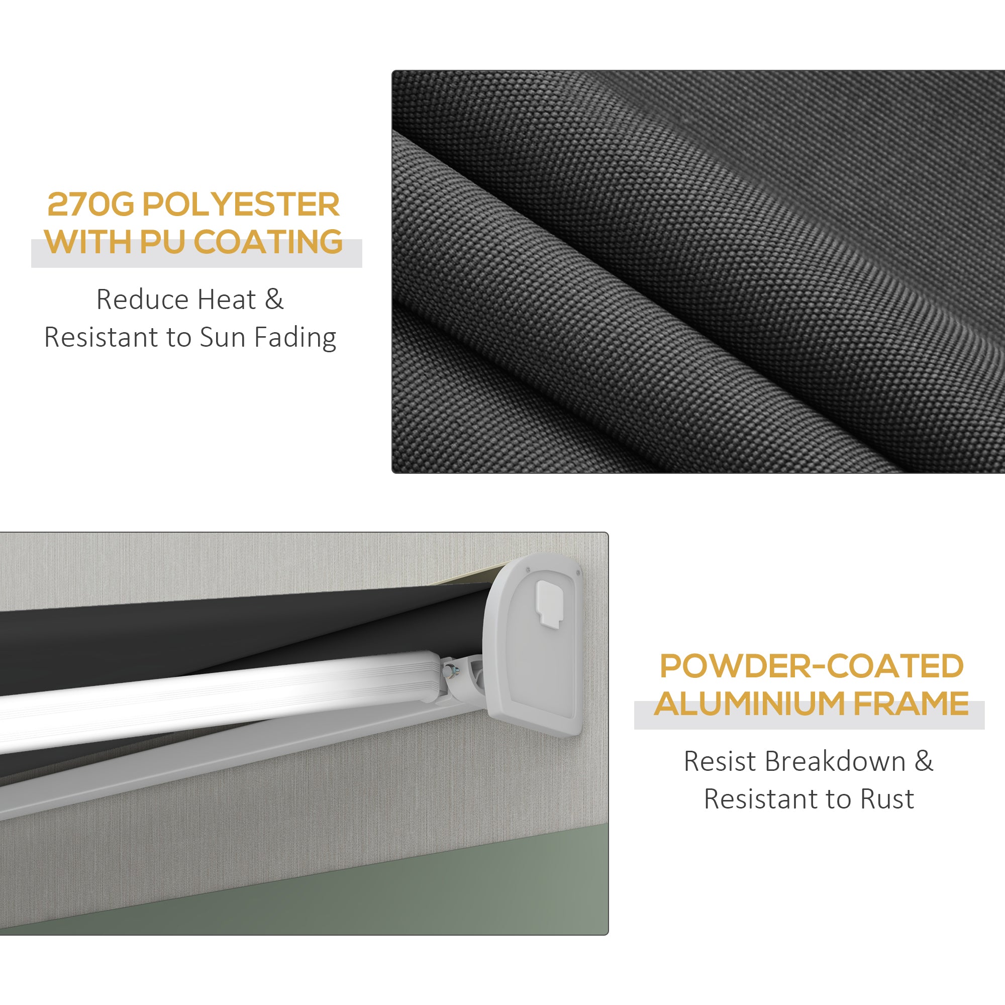 4 x 3m Electric Retractable Awning with Remote Control Aluminium Frame for Patio Door Window - Grey