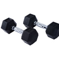 Set of 2 Rubber Hex 5kg Dumbbells Non-Roll Fitness Weights - Black