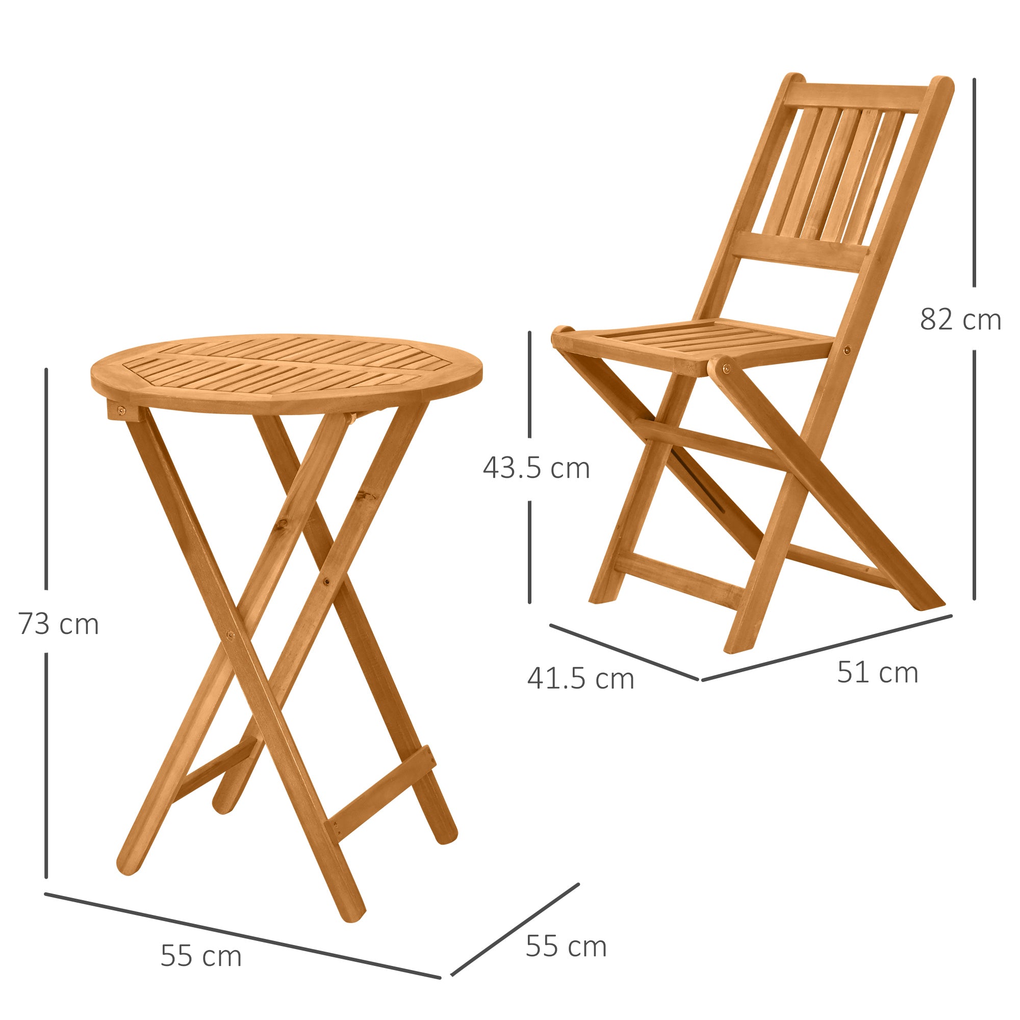 3 Piece Folding Bistro Set, Wooden Garden Table and Chairs for Outdoor, Patio, Yard, Porch, Teak