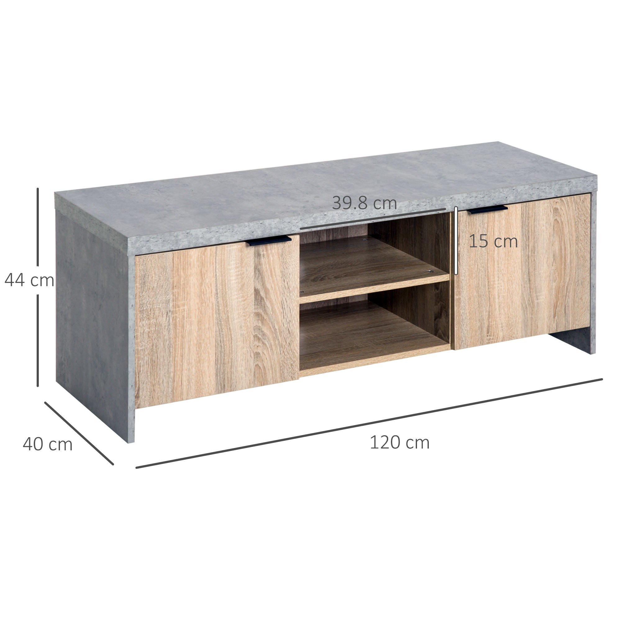 Wooden TV Unit 1.2M TV Stand Cabinet Home Media Center DVD CD Storage Unit Entertainment Station Living Room Furniture-Grey