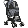 Foldable Pet Stroller for XS & S Dogs and Cats with Brake Canopy & Universal Wheels - Grey