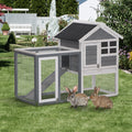 2 Tier Wooden Guinea Pig and Rabbit Hutch with Ramp & Pull-Out Tray 122x62.6x92 cm - Grey and White