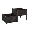 Set of 2 Raised Garden Beds with Self-Watering Planters - Brown