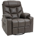 Manual Reclining Swivel Armchair with Footrest, Cup Holders & Pockets - Brown