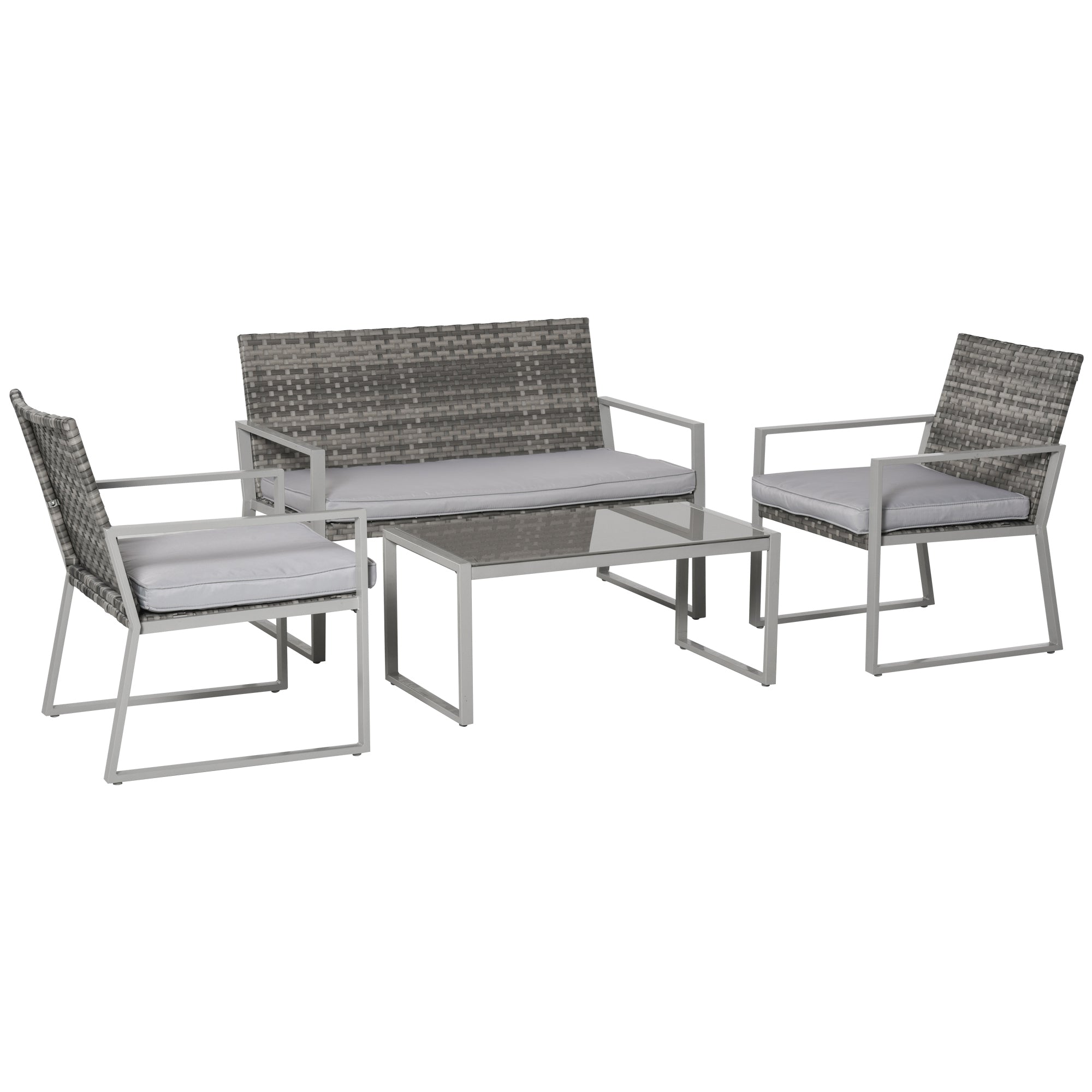 4-Seater Rattan Garden Furniture Set 2 Single Sofa Arm Chairs 1 Bench with Cushions & Coffee Table Patio Backyard Wicker Weave