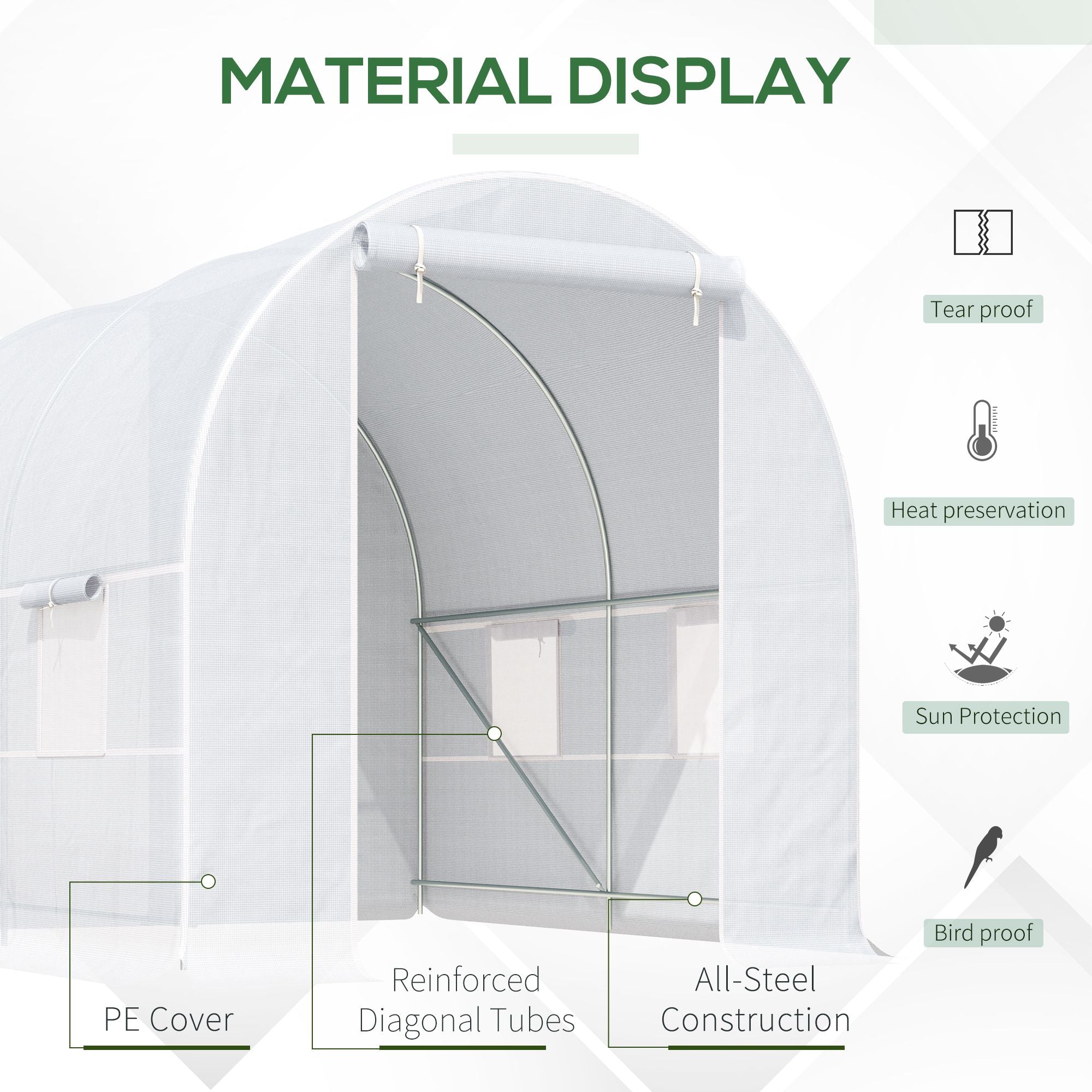 2.5 x 2 x 2 m Large Galvanized Steel Frame Outdoor Poly Tunnel Garden Walk-In Patio Greenhouse - White