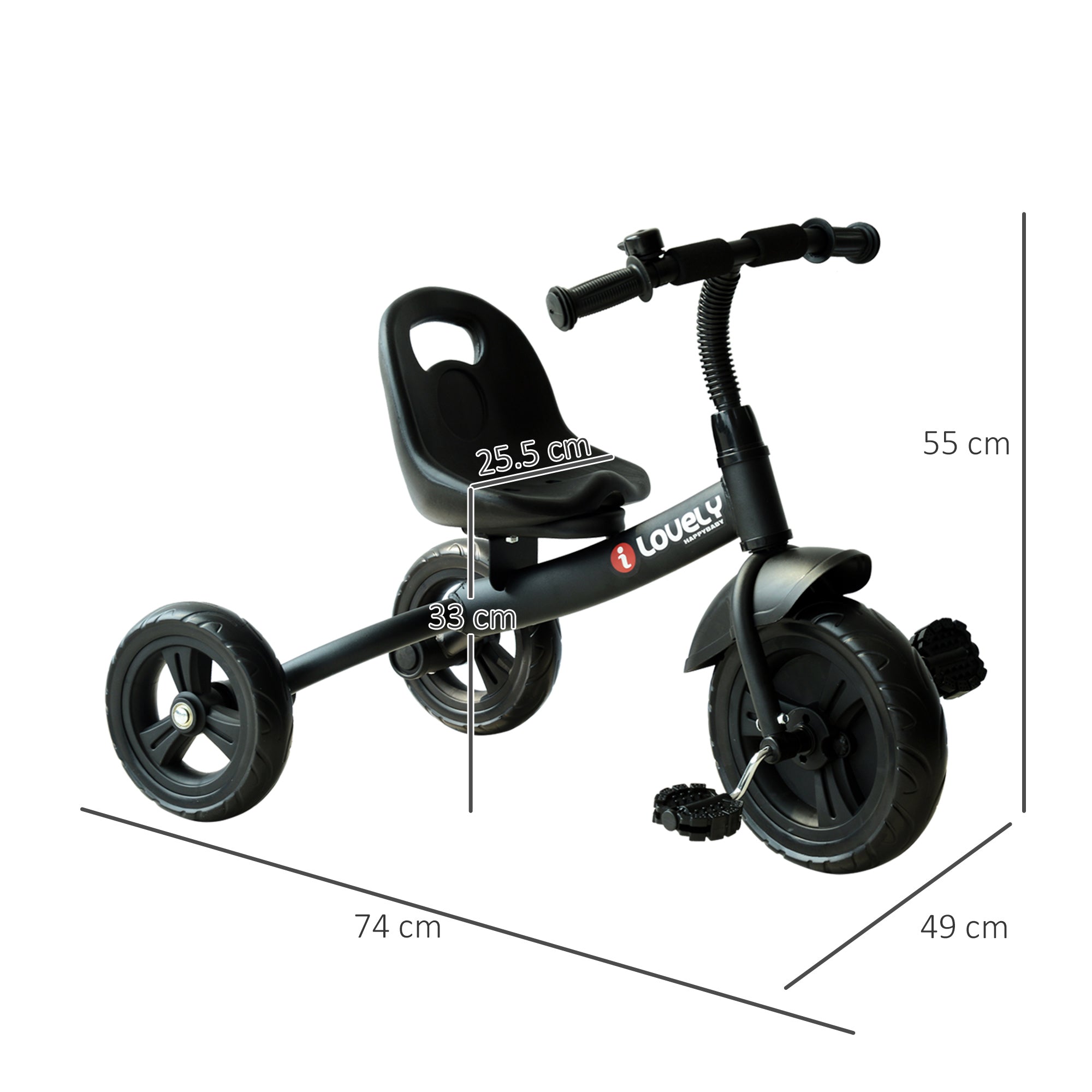 Ride On Tricycle 3 Wheels Plastic Pedal Trike for Kids over 18 Months , Black