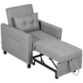 3-In-1 Convertible Chair Bed with Adjustable Backrest and Side Pockets - Light Grey