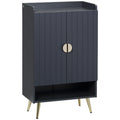 Modern Shoe Cabinet with 2 Doors, Adjustable Shelves & Open Shelf for 15 Pairs - Grey