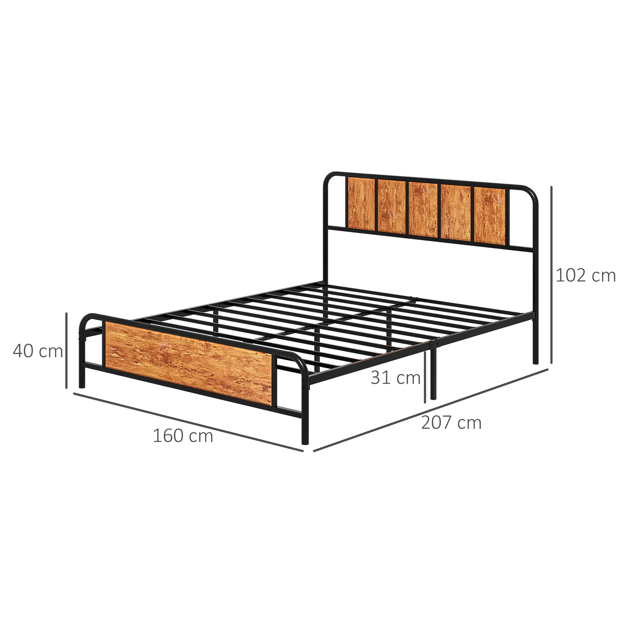 Industrial Style King Bed Frame with Curved Headboard & Footboard