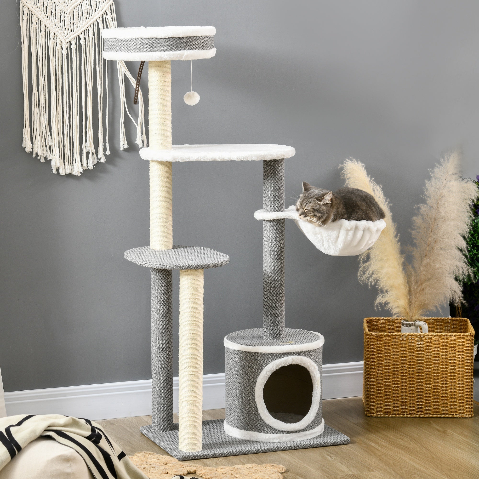 Cat Tree for Indoor Cats, Cat Tower with Scratching Posts, Multi-level Kitten Climbing Tower, 132cm