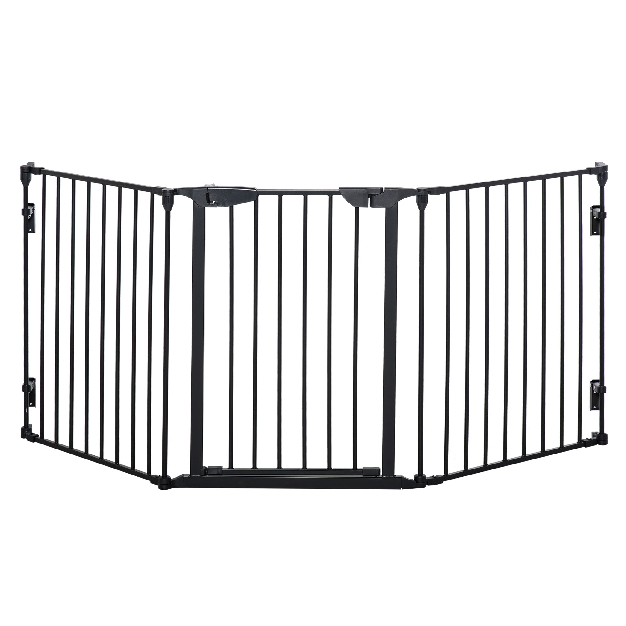 Pet Gate 3-Panel Playpen Metal Safety Fence Stair Gate For Dogs Barrier Room Divider with Walk Through Door Automatically Close Lock