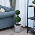 Set of 2 Artificial Boxwood Topiary Trees with Weighted Pots - Green