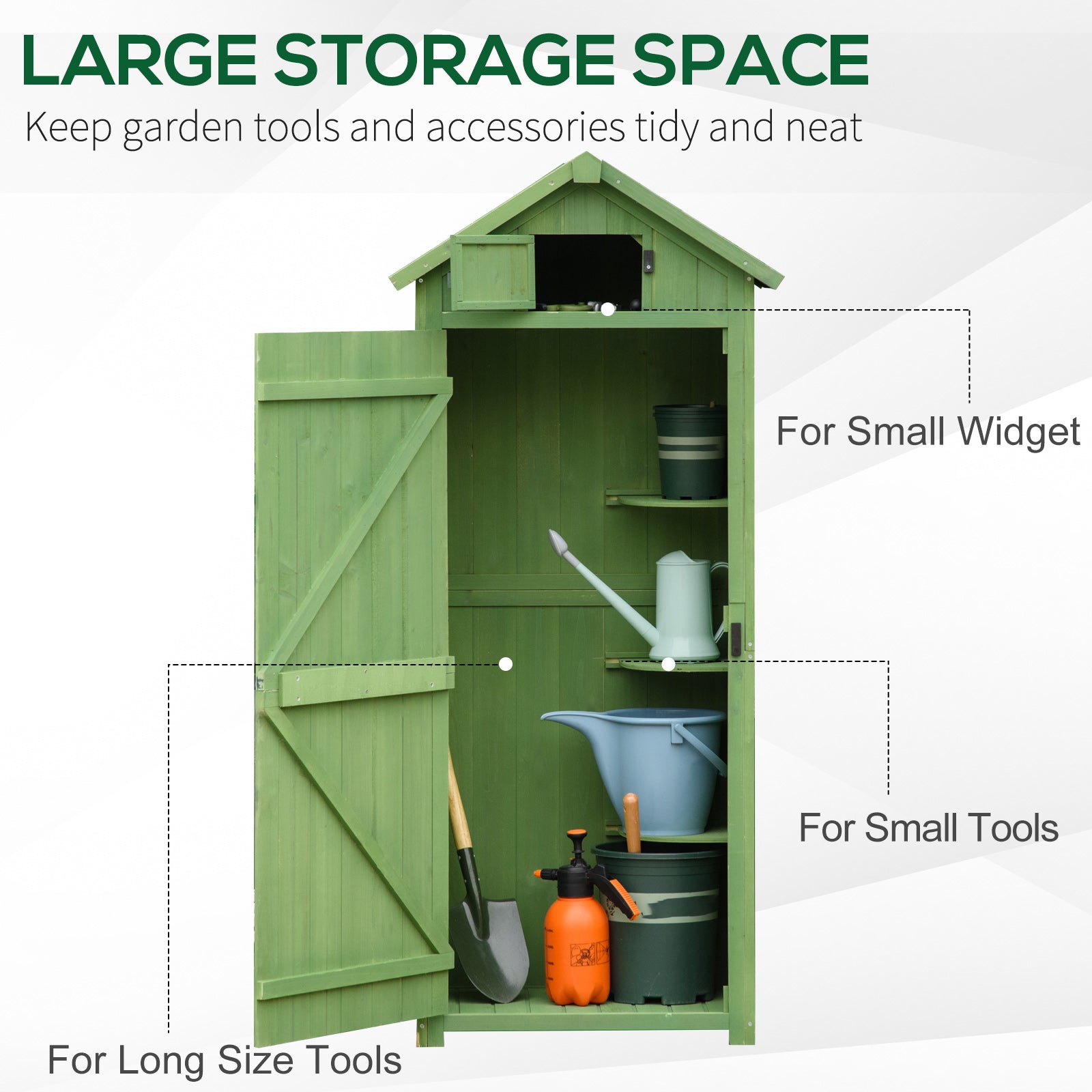 Garden Shed Vertical Utility 3 Shelves Shed Wood Outdoor Garden Tool Storage Unit Storage Cabinet, 77 x 54.2 x 179cm - Green