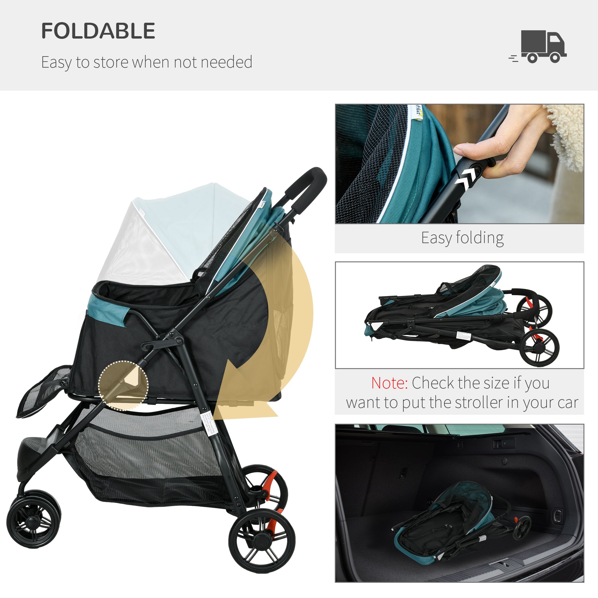 Foldable Pet Stroller with Rain Cover for XS and S-Sized Dogs Dark Green