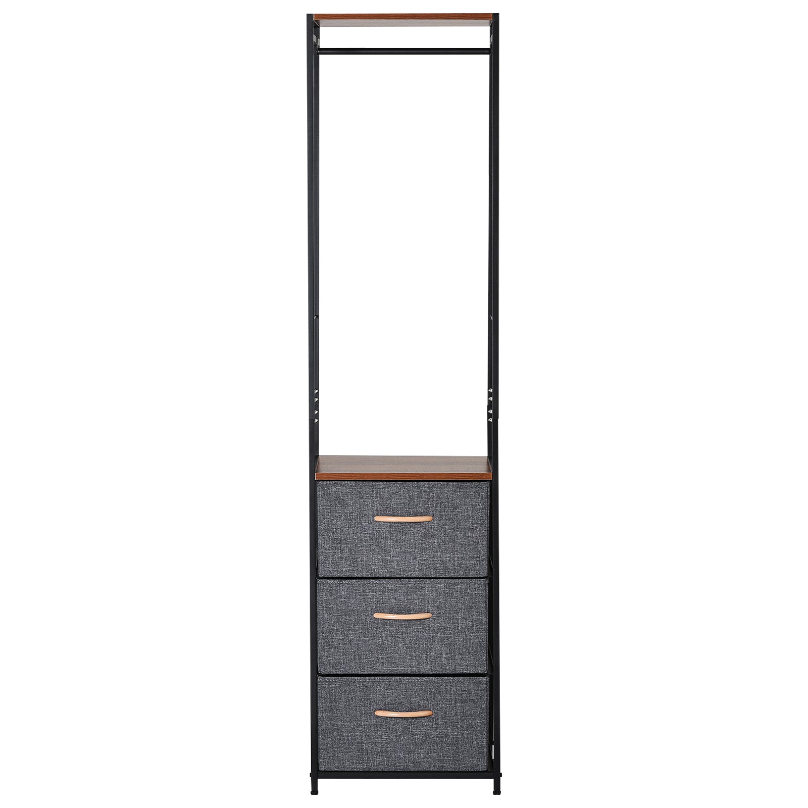 Chest of Drawers with Coat rack Steel Frame 3 Drawers Bedroom Hallway Home Furniture Black Brown