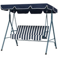 3-Seat Garden Swing Chair with Adjustable Canopy for Patio - Blue and White