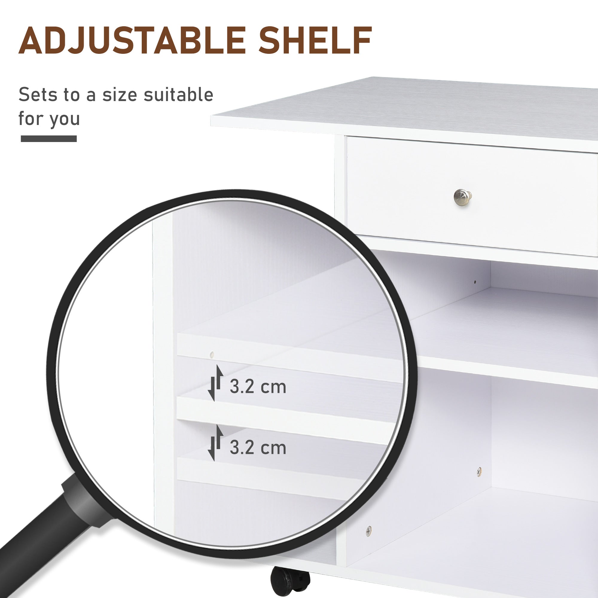 Mobile Printer Stand Rolling Cart Desk Side with CPU Stand Drawer Adjustable Shelf and Wheels White