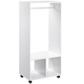 Mobile Open Wardrobe with Hanging Rod and Storage Shelves on Wheels - White