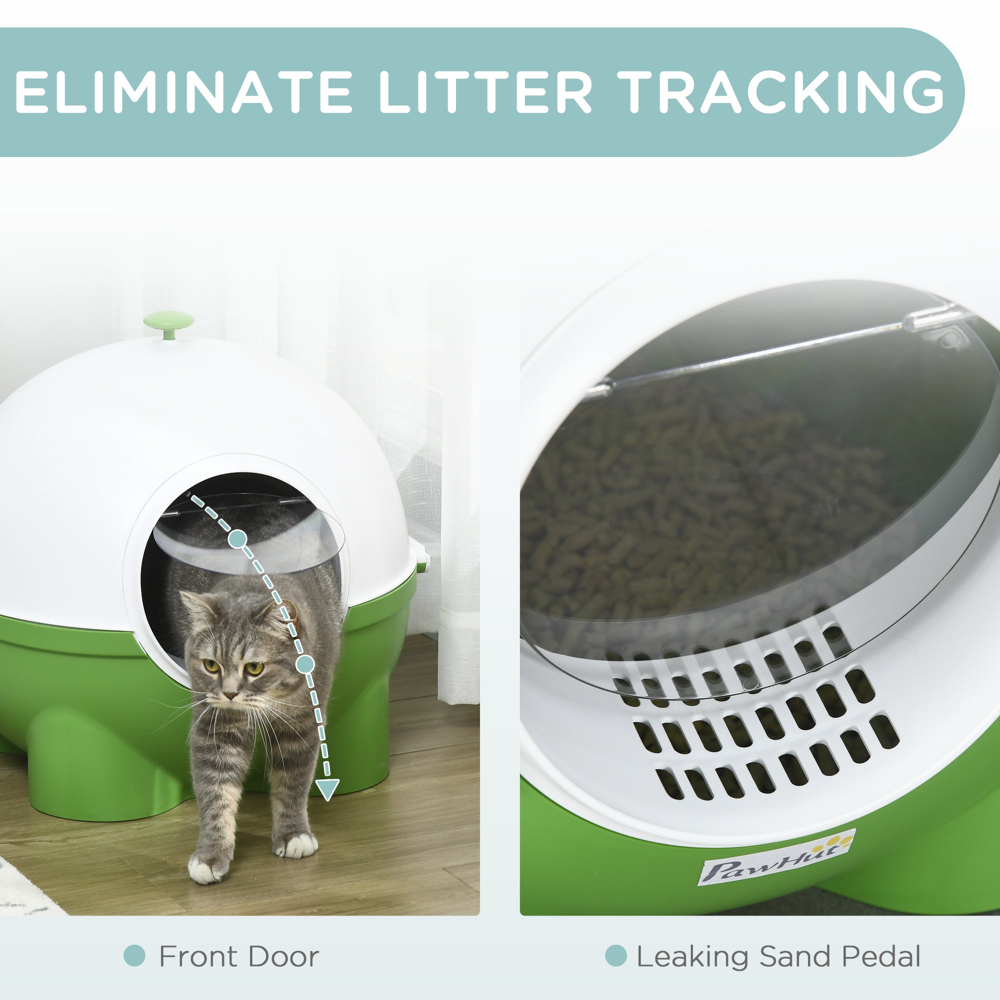 Large Cat Litter Box, Hooded Cat Litter Tray with Lid, Scoop, Top Handle, Front Entrance, 53 x 51 x 48cm - Green