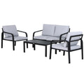 4 Piece Aluminium Frame Garden Dining Set with Foam Cushions - Grey Black