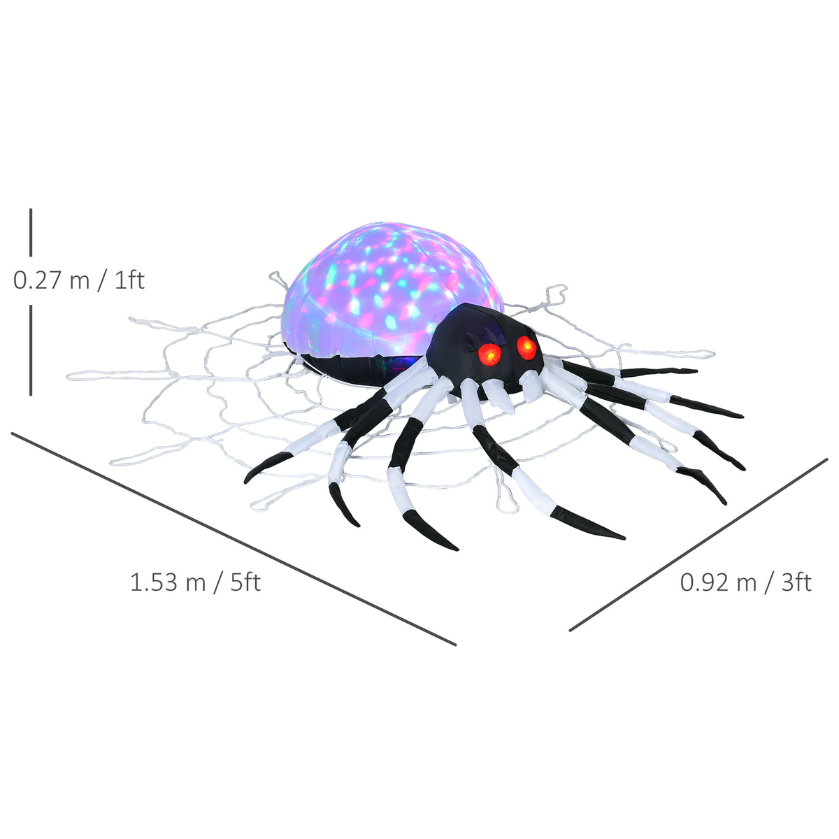 5FT Halloween Inflatable Hanging Spider with Colourful LED Lights - White