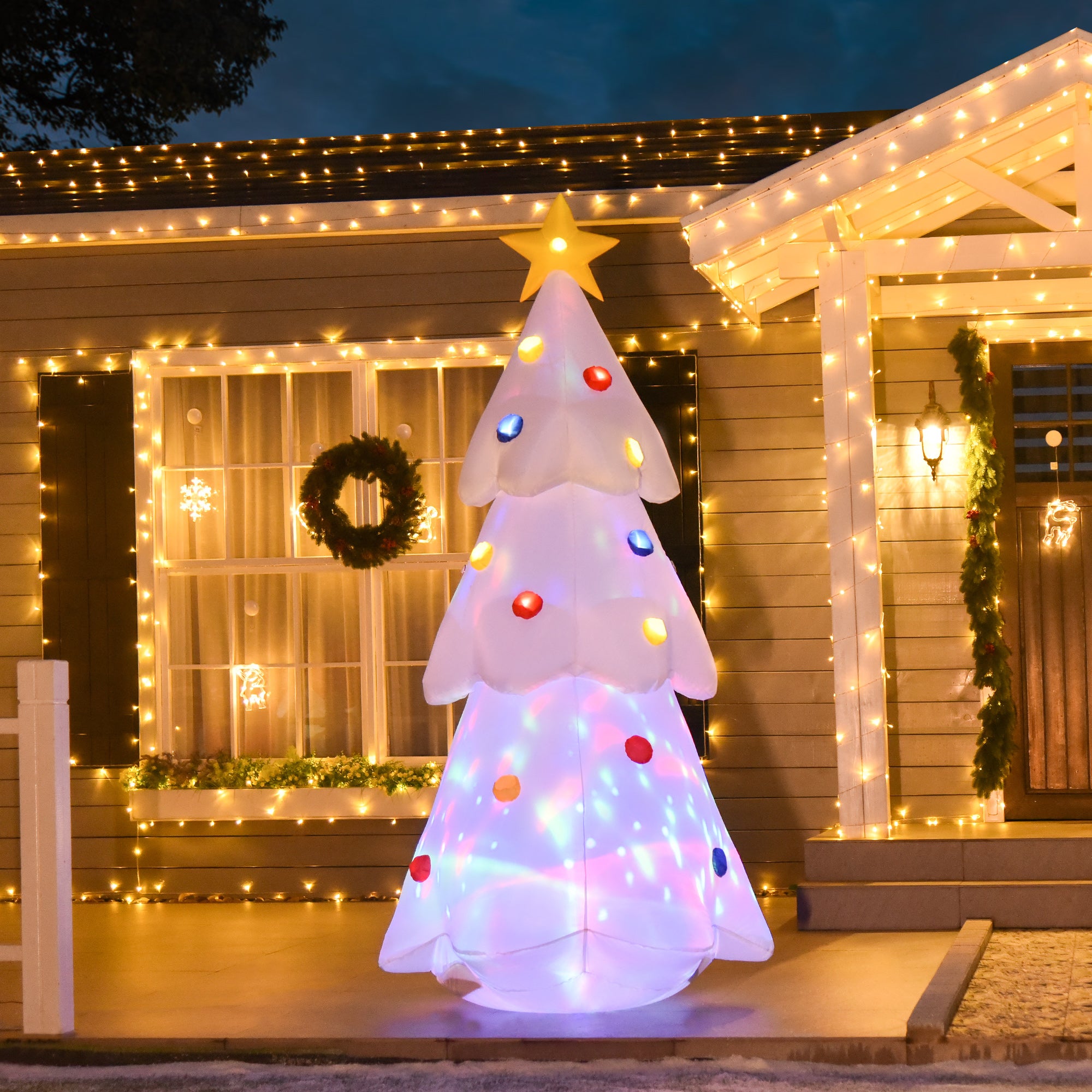 2.5m Inflatable Christmas Tree w/ Star and Multicolour Decorations LED Lighted Indoor Outdoor Home Decor for Garden Lawn Party Prop White