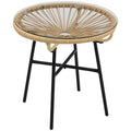 Round Rattan Side Table with Tempered Glass Top for Outdoor Patio Garden Balcony - Black