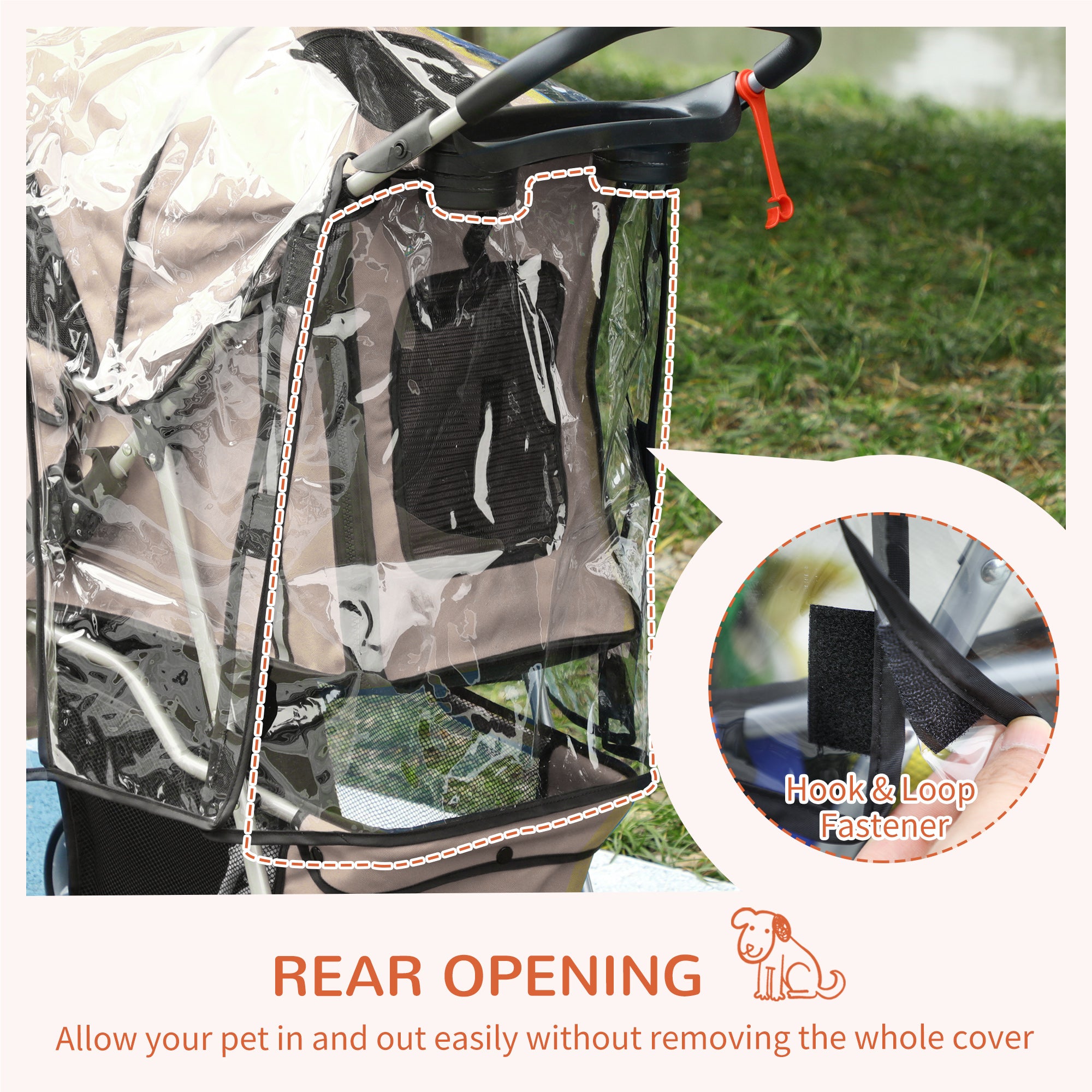 Dog Stroller with Rain Cover for Small Miniature Dogs, Folding Pet Pram with Cup Holder, Storage Basket, Reflective Strips, Brown