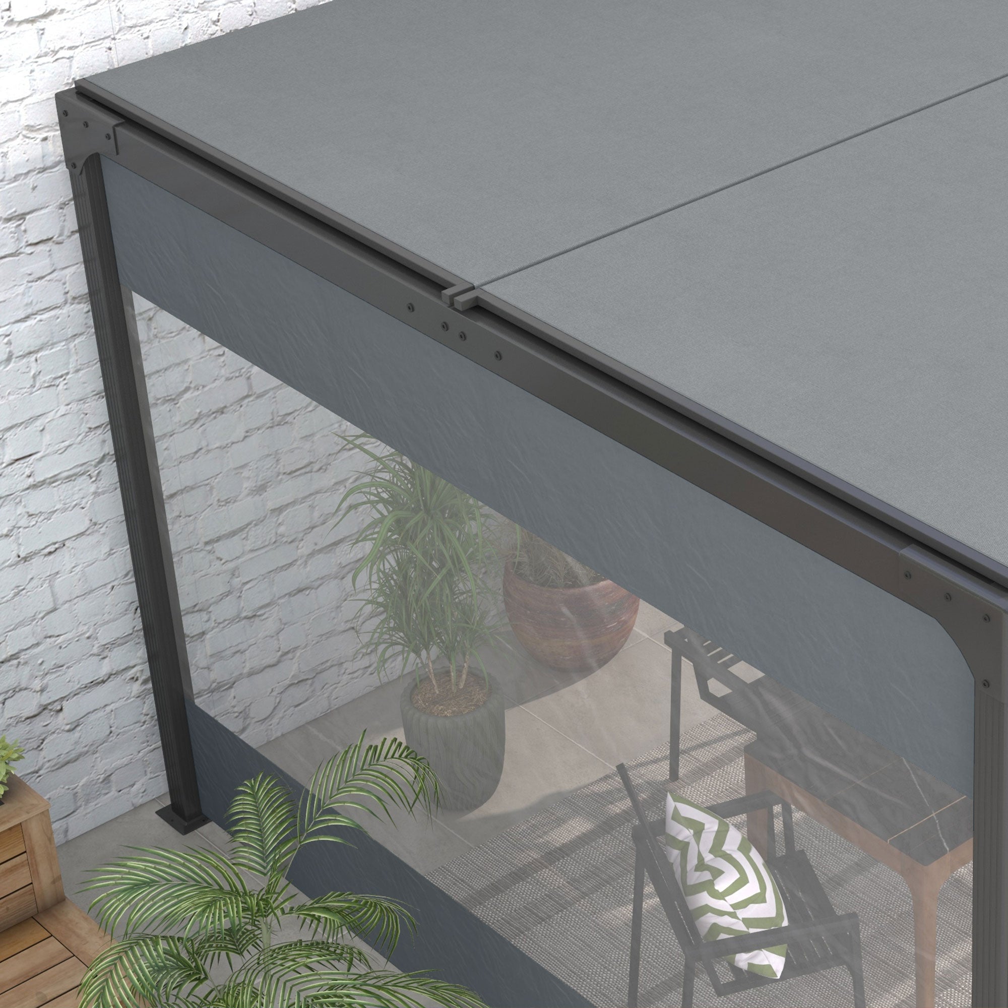 Set of 2 Pergola Side Panels with Large Window - Grey Polyester