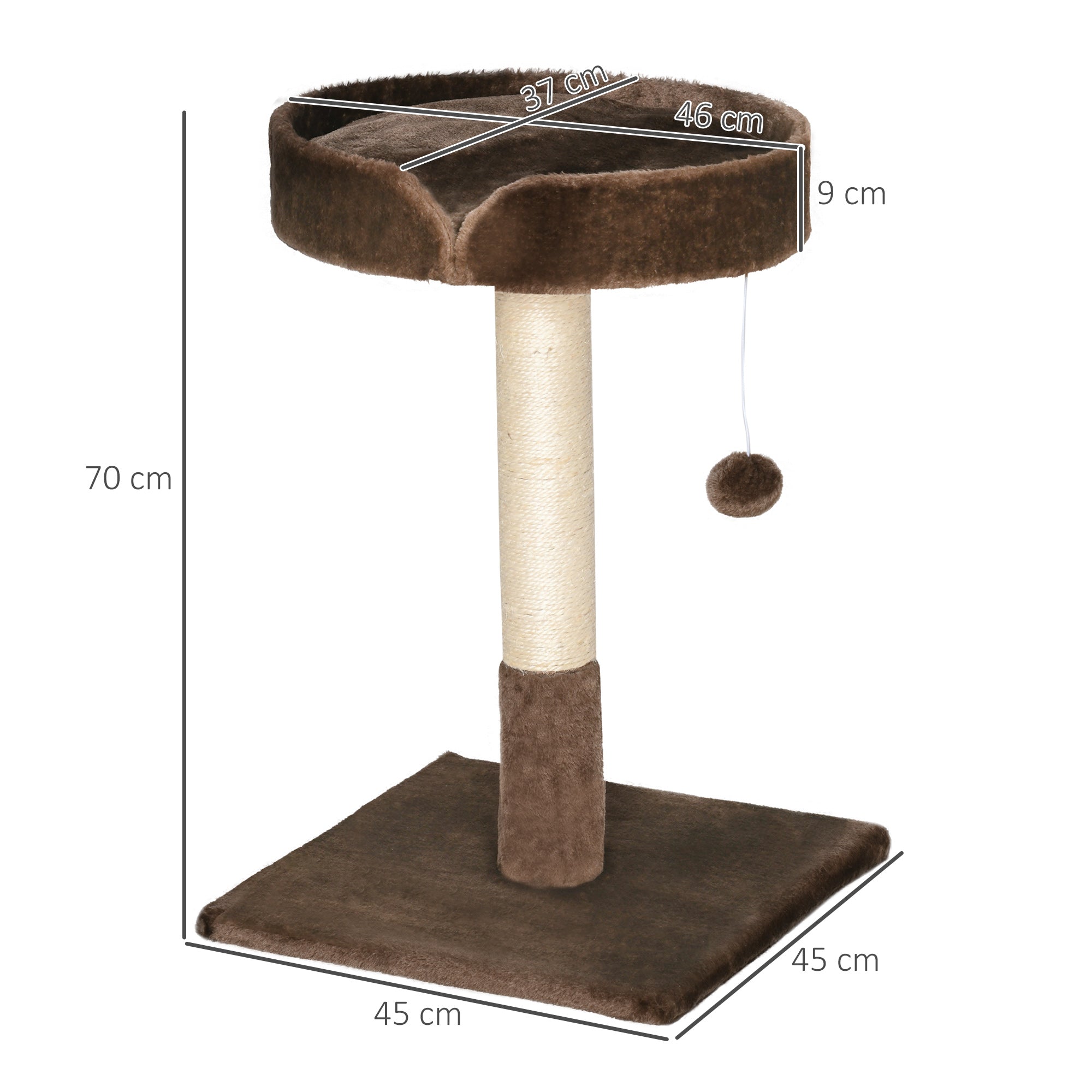 Small Cat Tree for Indoor Cats with Sisal Scratching Post Kitten Bed Cushion Ball Toy, Brown, 45x45x70 cm