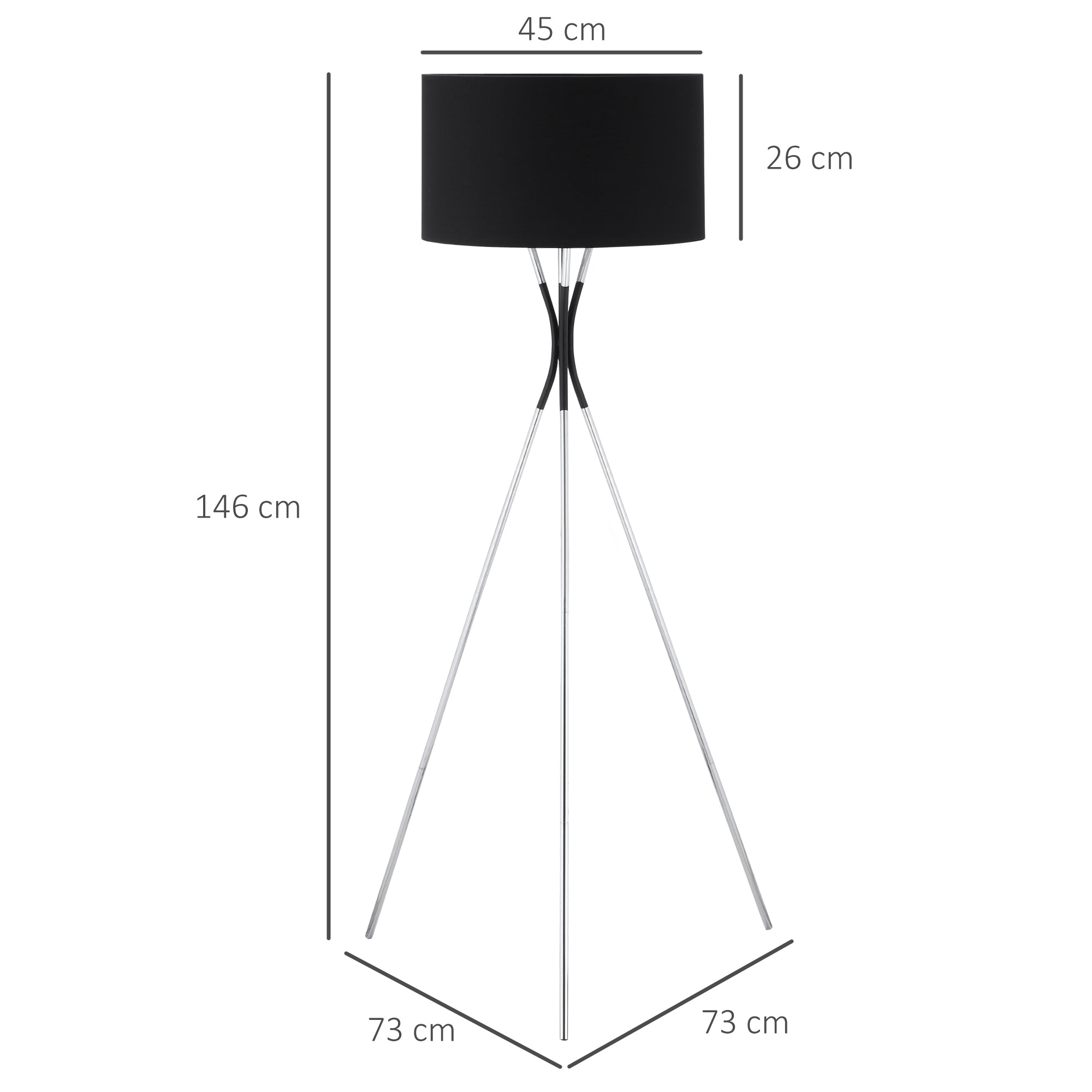 Modern Tripod Floor Lamp, Free Standing Light with Metal Frame, Fabric Lampshade and E27 Base for Living Room, Bedroom, Office, Black