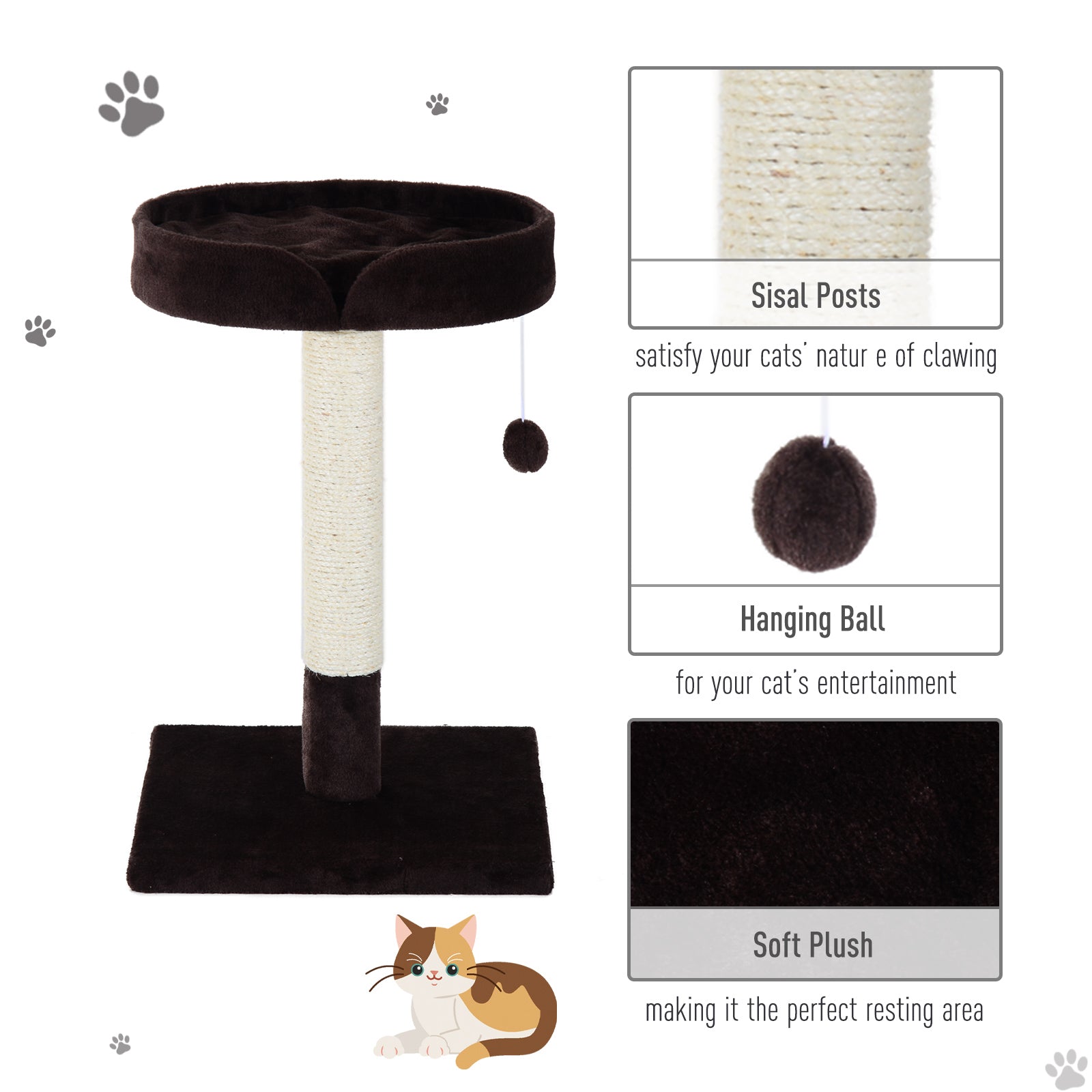 Cat Tree Scratching Post Furniture Pet Play Area Activity Center Kitten Climbers Climbing Exercise w/ Hanging Toy & Cushion-Brown