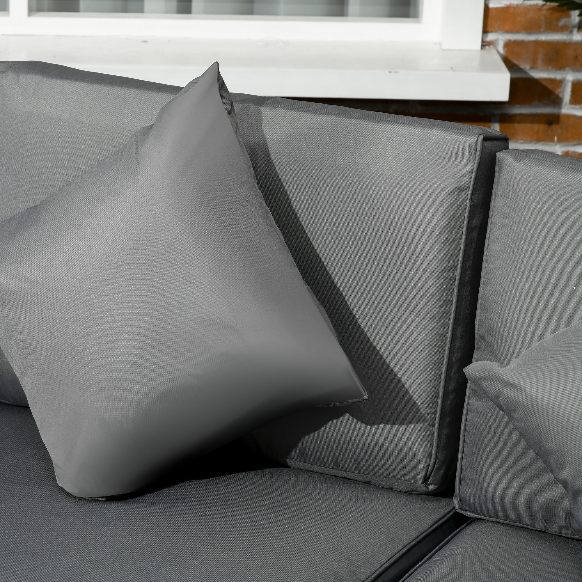 8-Piece PE Rattan Corner Sofa Set with Tempered Glass Table and Washable Cushions - Grey