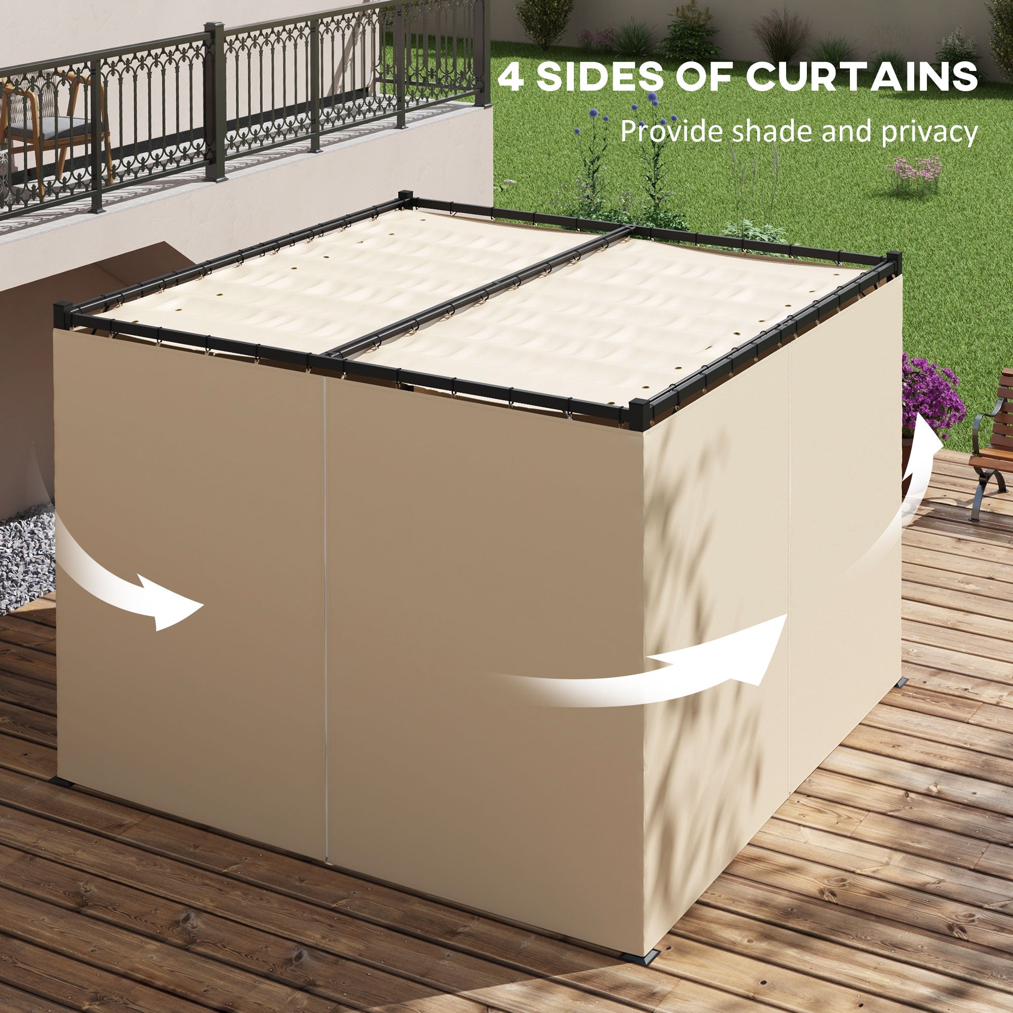 3 x 3 Metre Retractable Pergola with Curtains and Durable Metal Frame - Beige