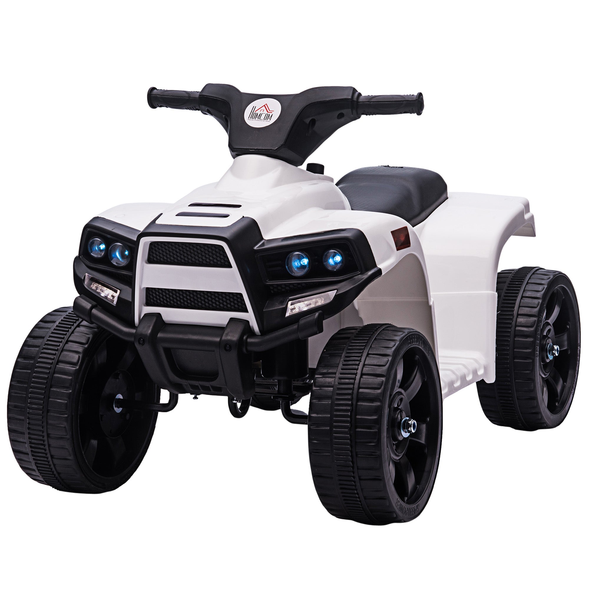 6 V Kids Ride on Cars Quad Bike Electric ATV Toy Quad Bike for Toddlers w/ Headlights Battery Powered for 18-36 months White+Black