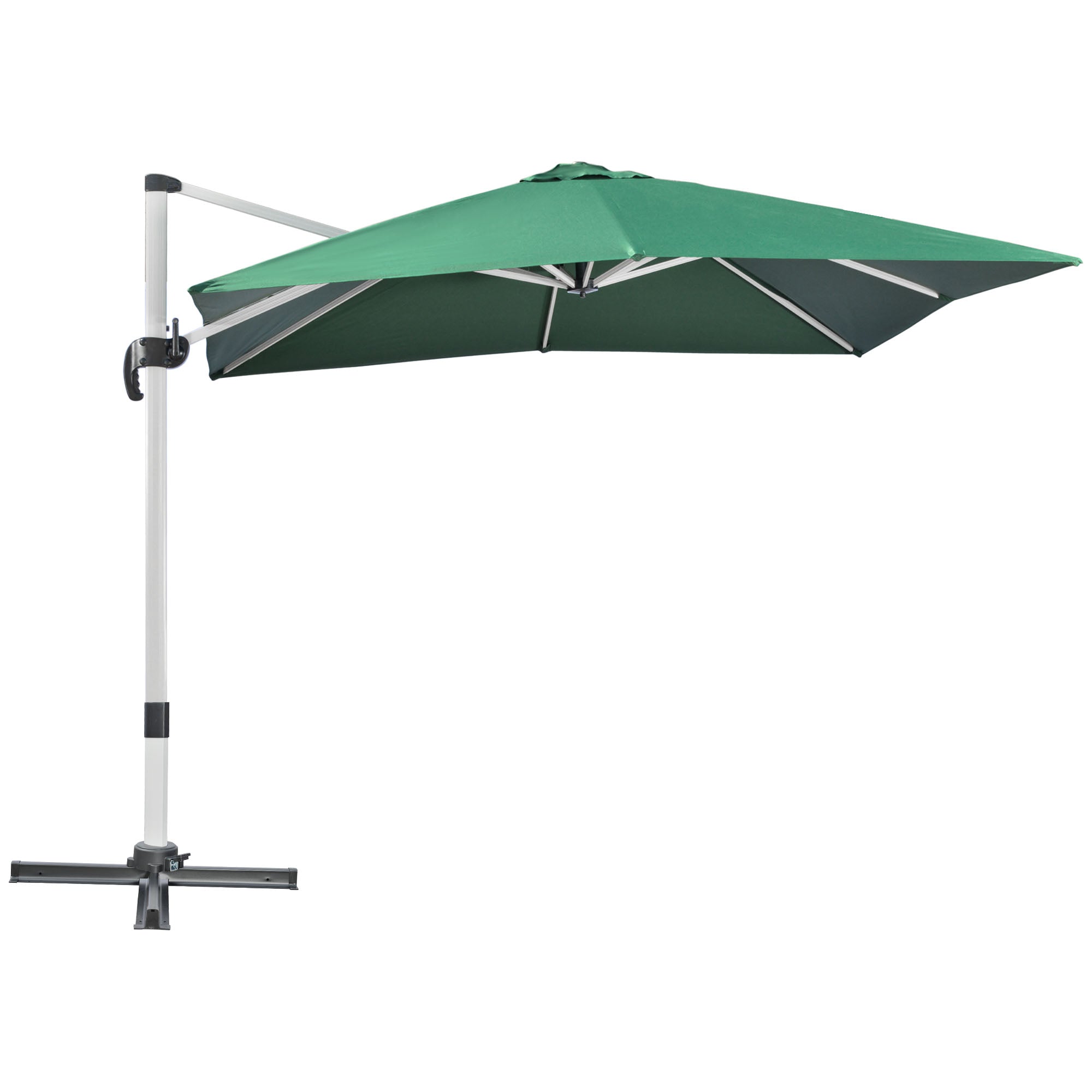 3 x 3(m) Cantilever Parasol, Square Garden Umbrella with Cross Base, Crank Handle, Tilt, 360° Rotation and Aluminium Frame, Green