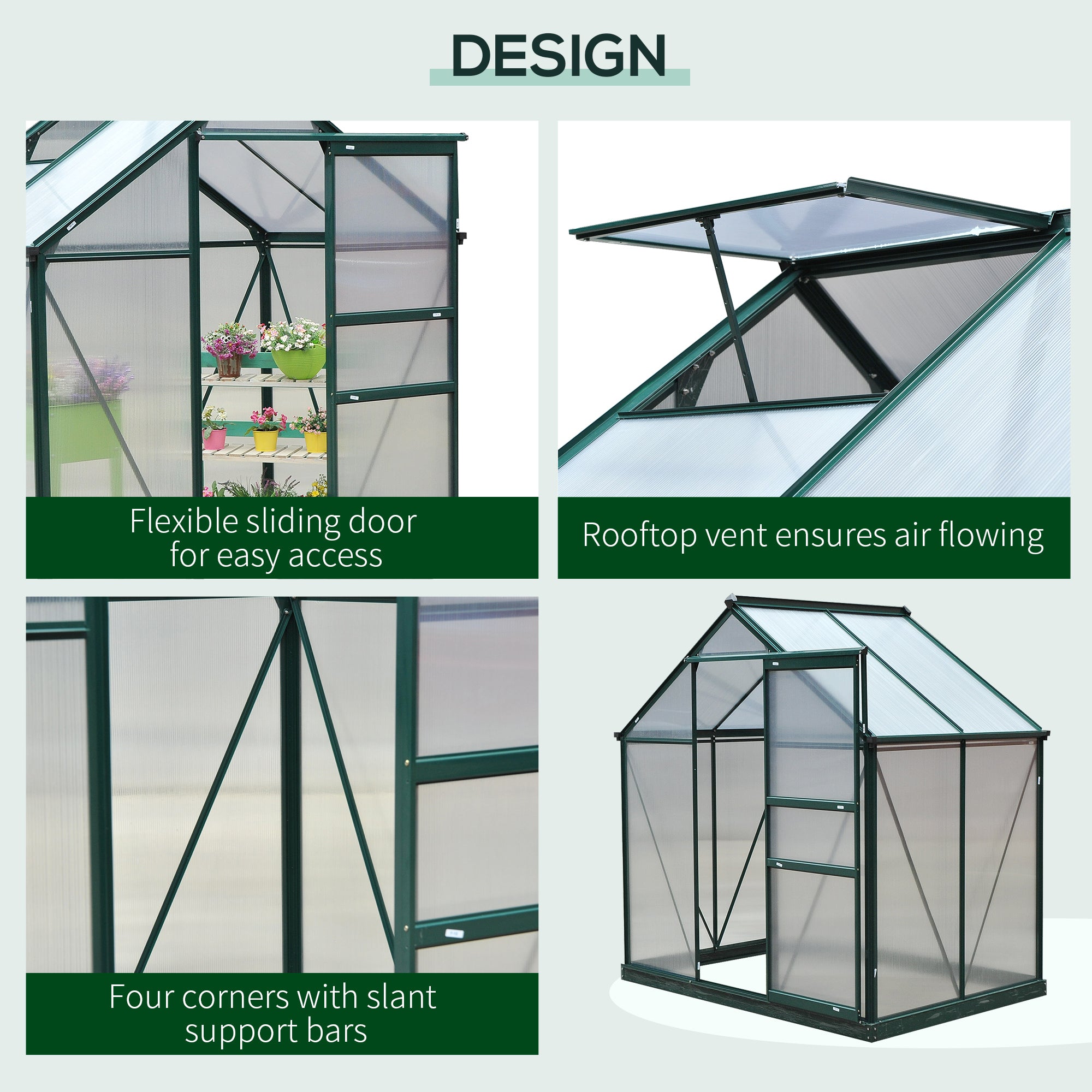 Clear Polycarbonate Greenhouse Large Walk-In Green House Garden Plants Grow Galvanized Base Aluminium Frame w/ Slide Door (6ft x 4ft)