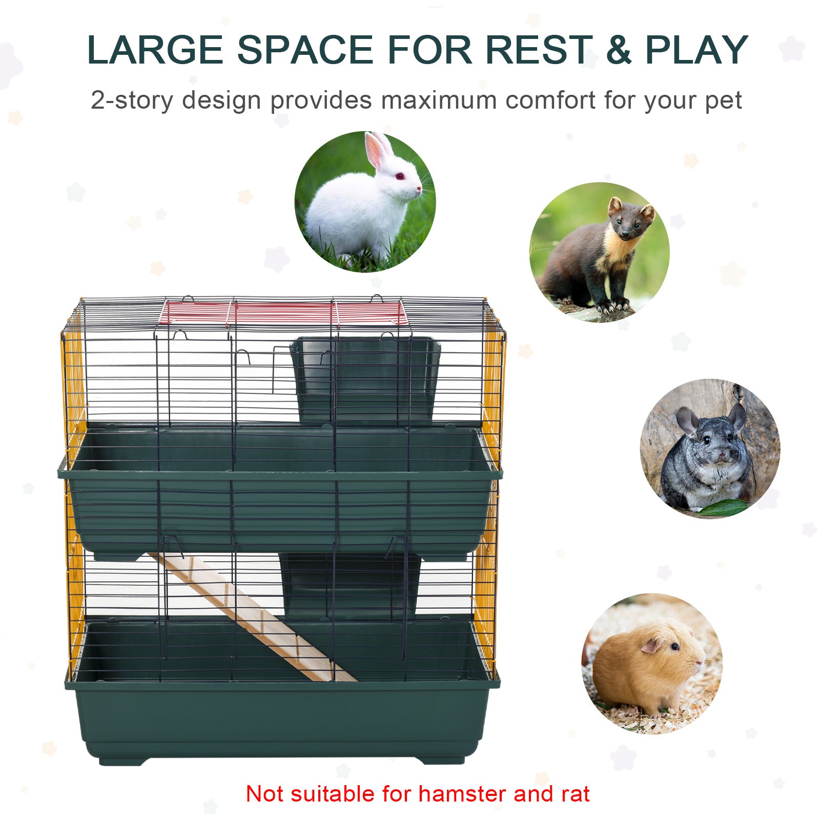 Small Animal Cage Habitat with Accessories 3 Openable Doors 2-Story Large Pet Play House for Chinchillas Puppy Guinea Pig 80 x 44 x 82 cm