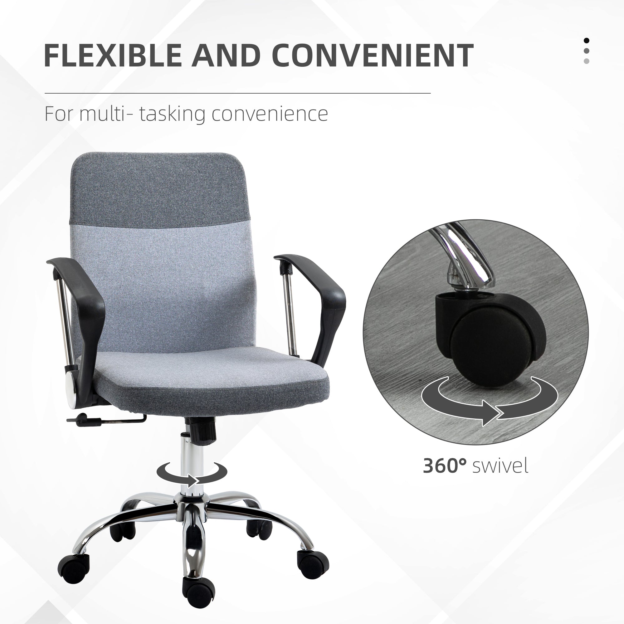 Ergonomic Office Chair Linen Fabric Swivel Computer Desk Chair Home Study Adjustable Chair with Wheels, Grey