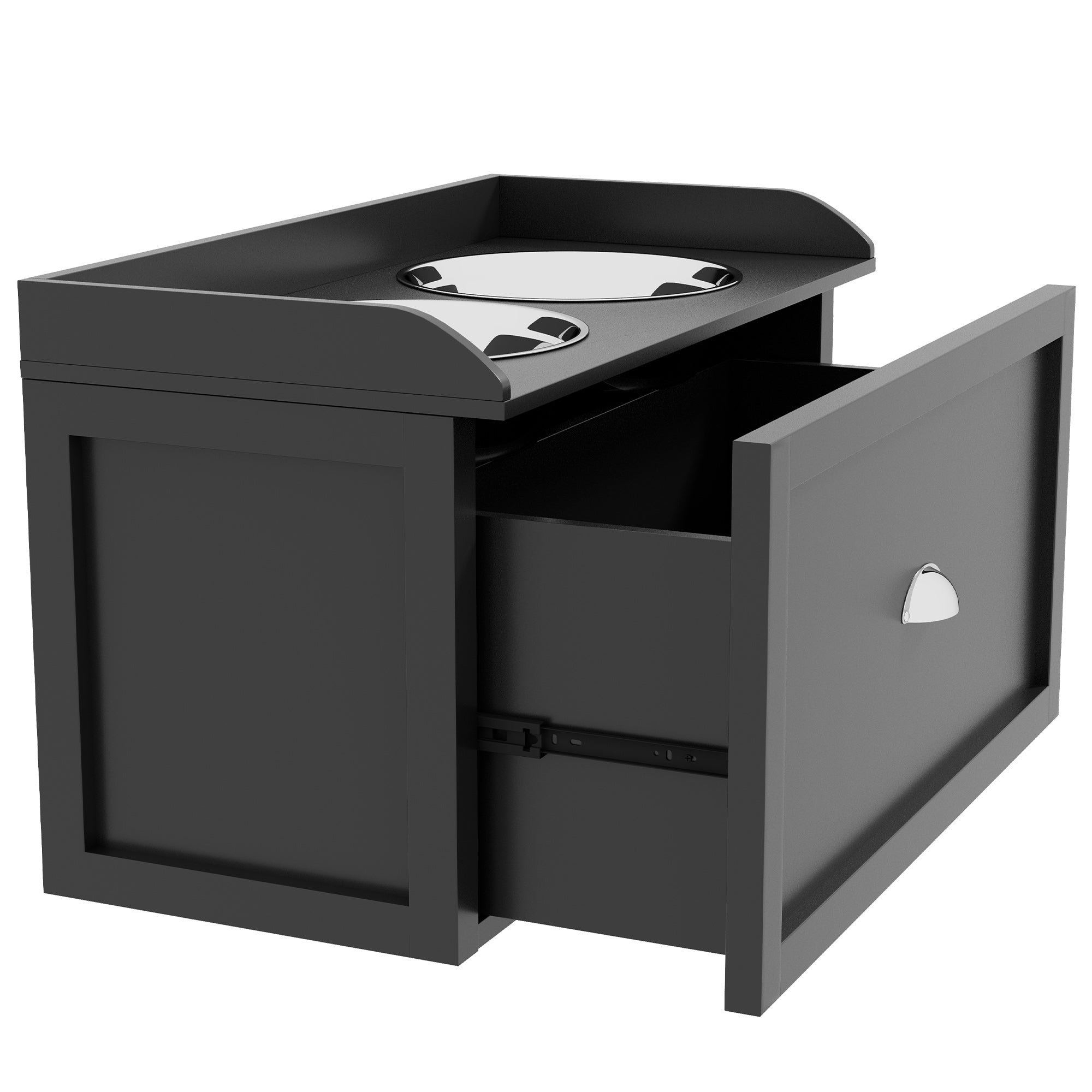 Raised Stainless Steel Dog Bowls with 21L Storage Drawer for Large Dogs and Cats - Black