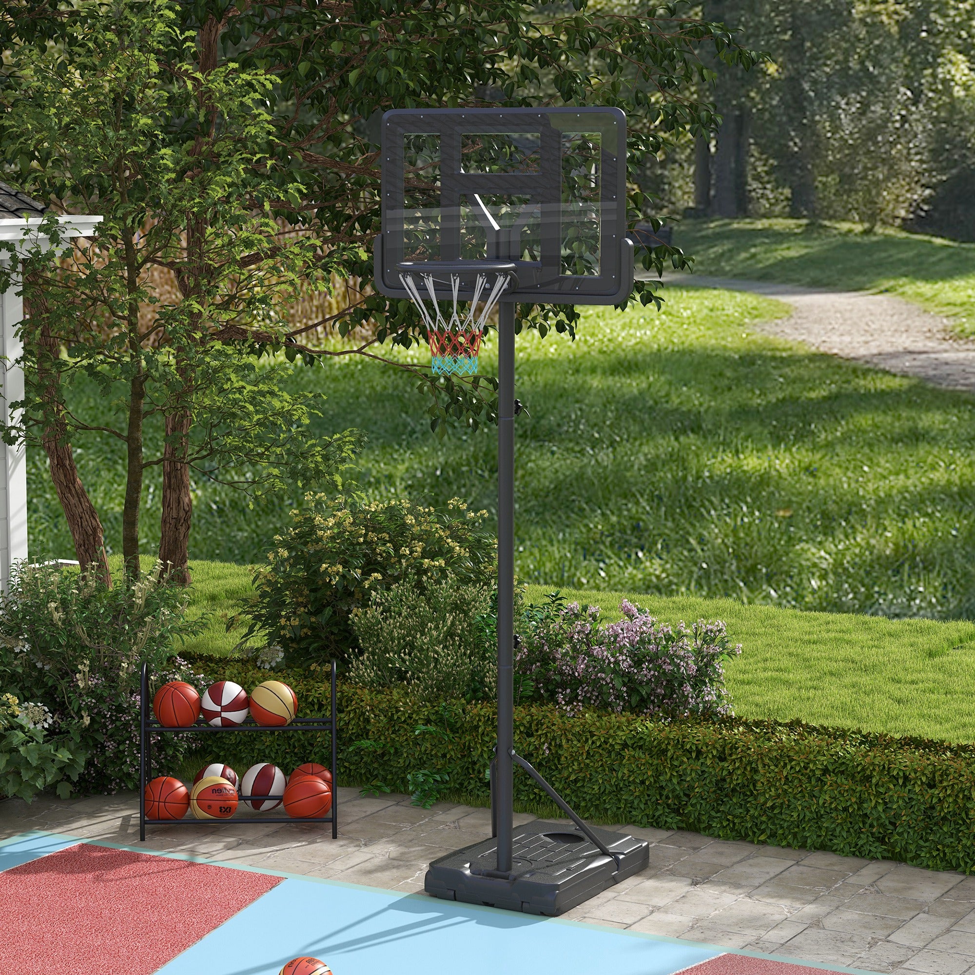 Height Adjustable Basketball Stand Net Set System, Free standing Basketball Hoop and Stand with Wheels, 200-305cm, Black