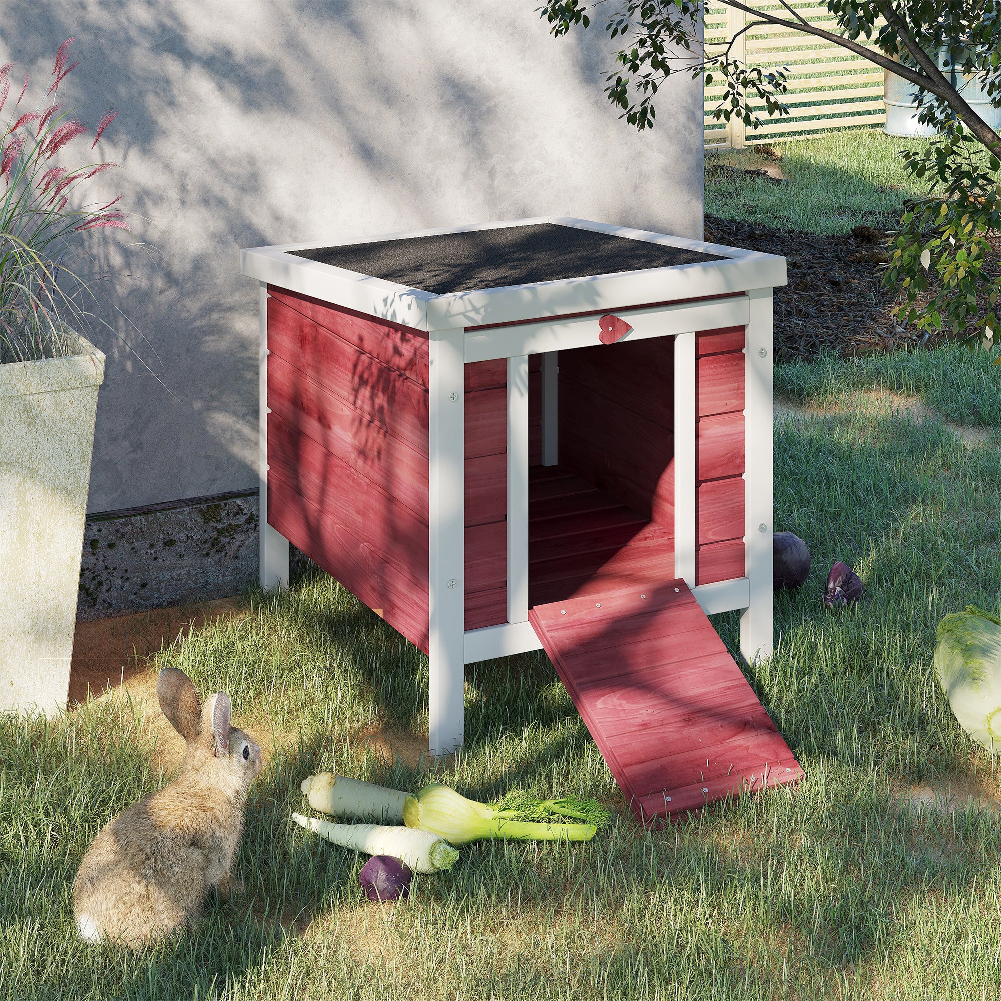 Wooden Rabbit Hutch 51 x 42 x 43 cm, Red