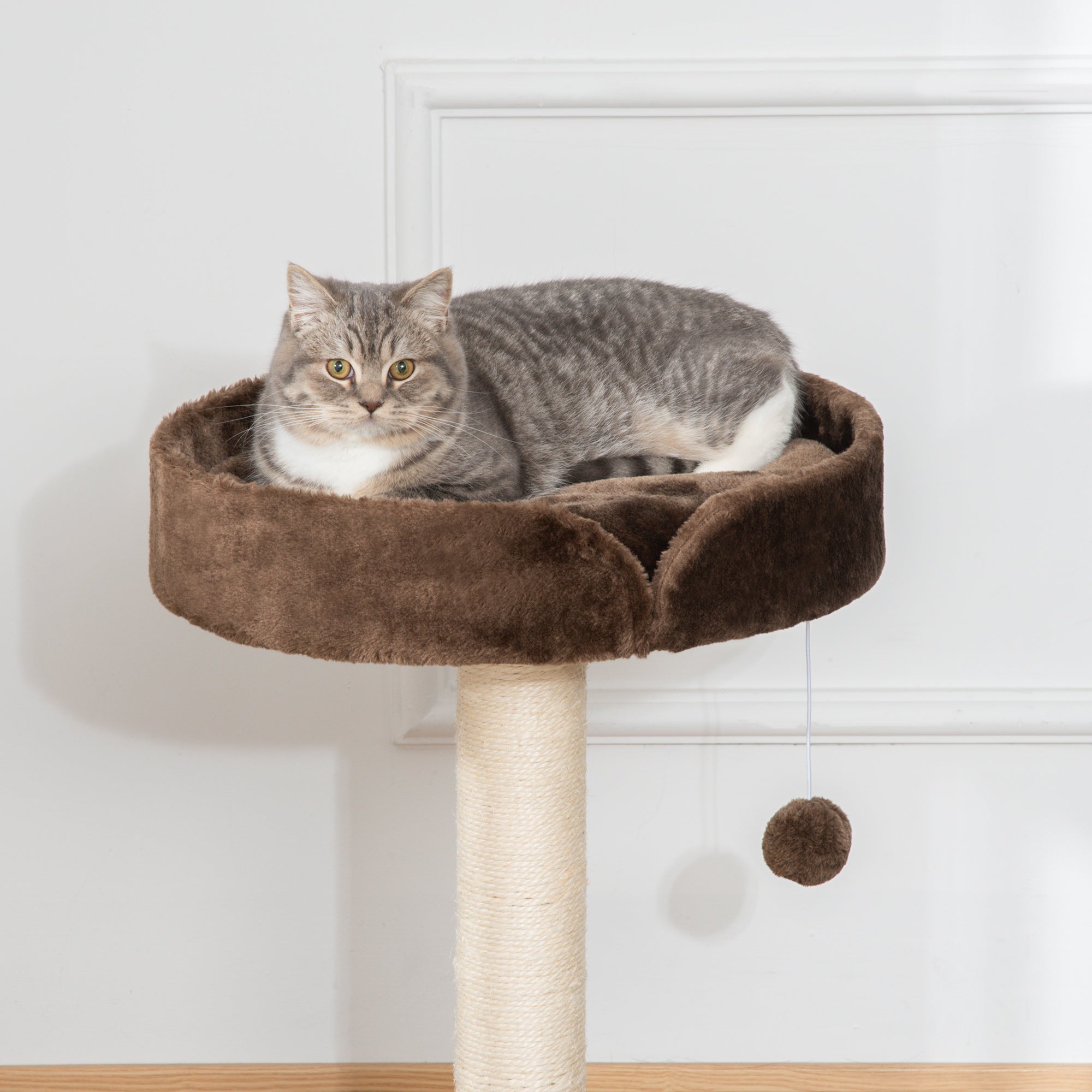 Small Cat Tree for Indoor Cats with Sisal Scratching Post Kitten Bed Cushion Ball Toy, Brown, 45x45x70 cm