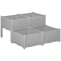 Set of 4 Raised Garden Beds with Self-Watering Planters Two-Tier Design - Grey